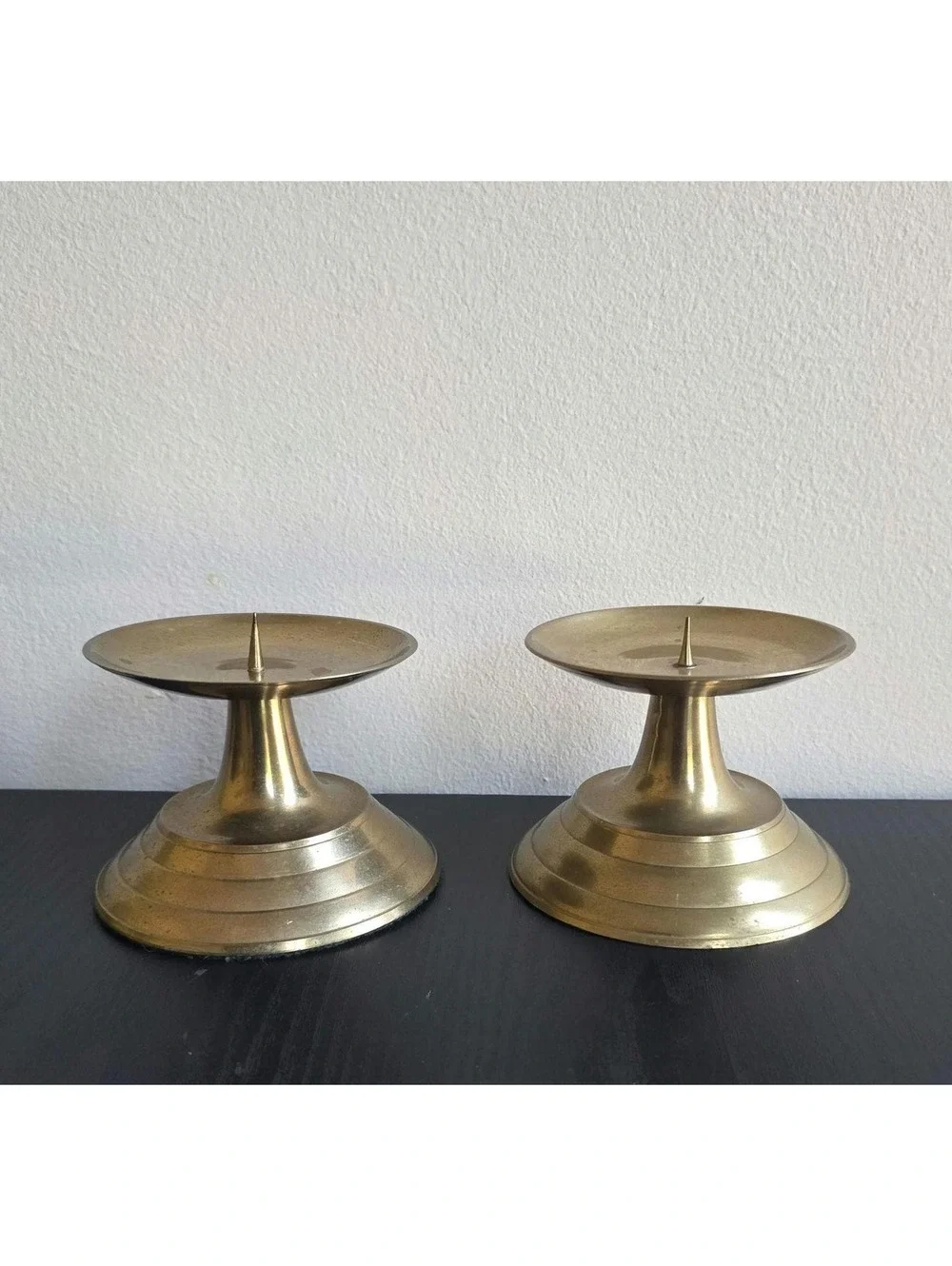 Vintage Brass Candle Holders Pair Chamberstick Style Pricket Candlesticks